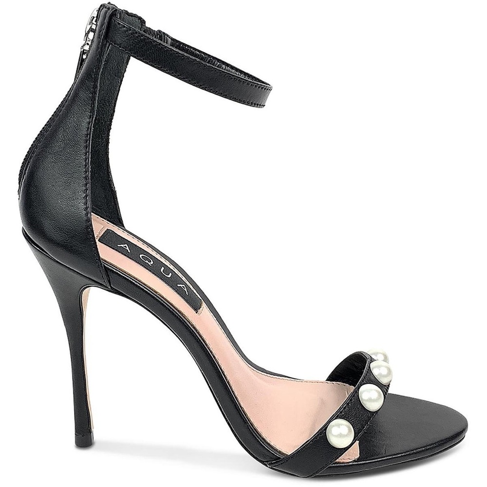 Aqua Black Pearl-Embellished Heels
